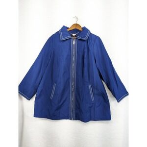 Dennis by Dennis Basso‎ Coat, Blue Hooded White Contrast, Lined XL